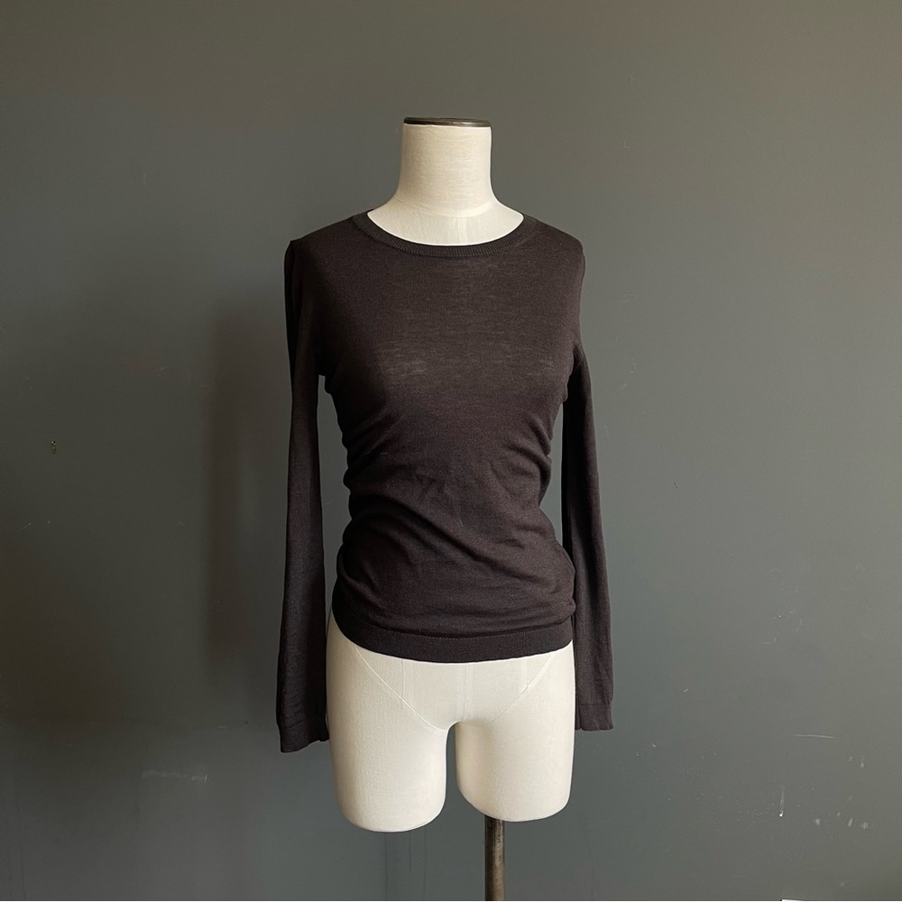 Massimo Dutti Silk Wool Espresso Brown Soft Knit Sweater Minimalist Fitted XS